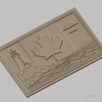 Fichier CNC & impression 3D drapeau Canada, phare, mer, feuilles d'érable, haute qualité relief STL