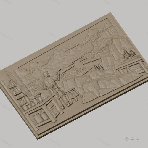 Fichier CNC & impression 3D peintre paysage montagne rivière atelier, haute qualité relief STL