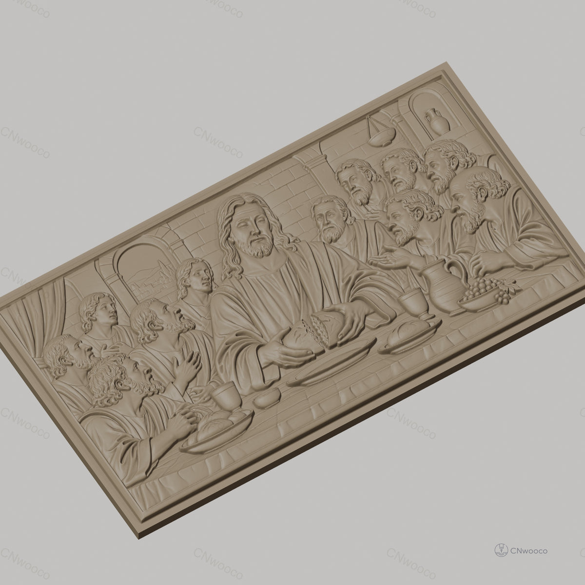 Fichier CNC & impression 3D Jésus à la Dernière Cène, apôtres et pain, haute qualité relief STL