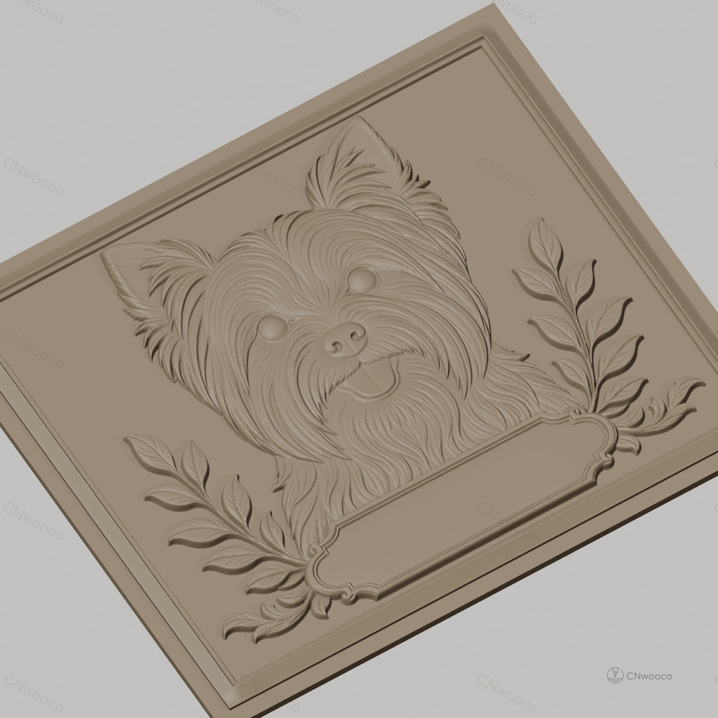 Fichier CNC & impression 3D chien Yorkshire terrier, branches décoratives, haute qualité relief STL