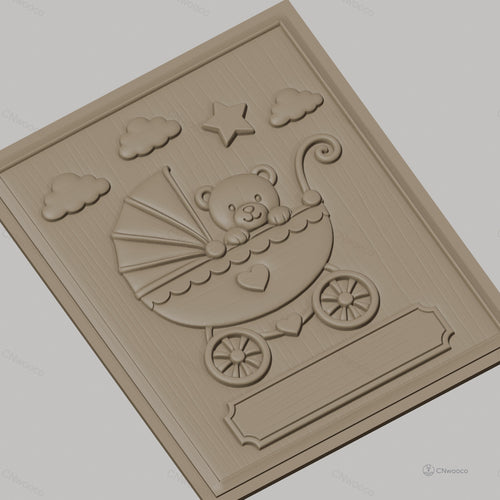 Fichier CNC & impression 3D bébé ours dans landau, nuages, étoile haute qualité relief STL