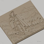 Fichier CNC & impression 3D berger avec troupeau de moutons en montagne, haute qualité relief STL