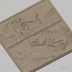 Fichier CNC & impression 3D pêche blanche, homme avec tente et poisson sous glace, haute qualité relief STL