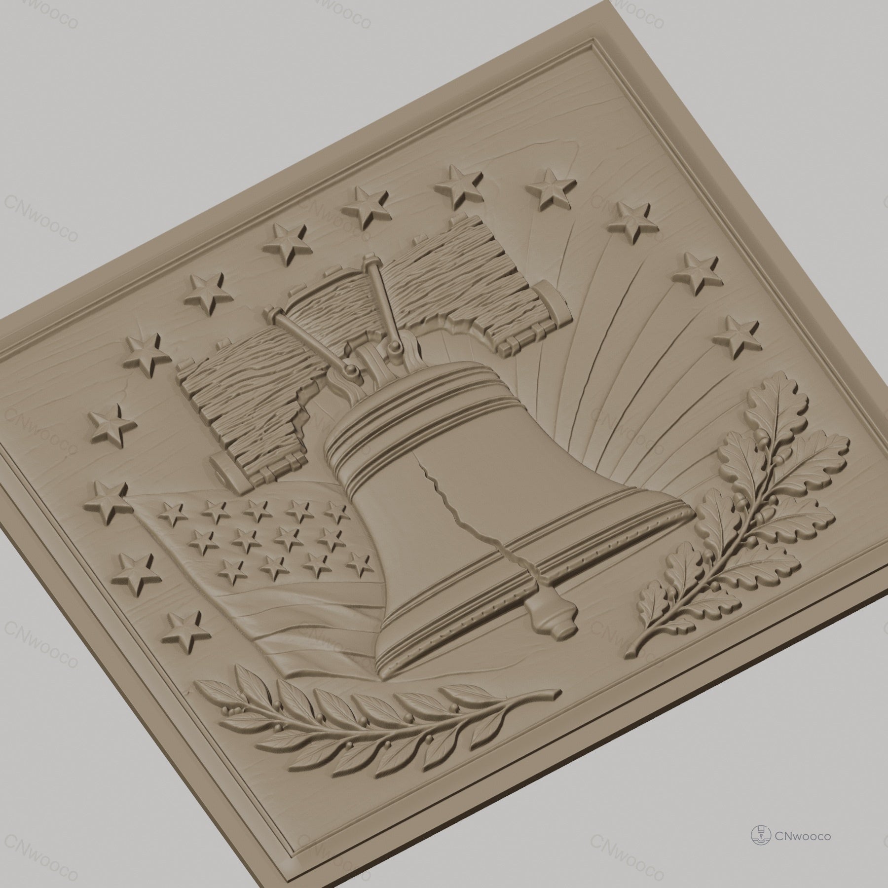 Fichier CNC & impression 3D cloche de la liberté avec drapeau américain et étoiles, haute qualité relief STL