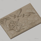 Fichier CNC & impression 3D scène biblique avec homme, corbeaux, rivière et rochers, haute qualité relief STL