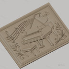 Fichier CNC & impression 3D piano à queue, notes de musique avec feuilles décoratives, haute qualité relief STL