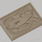 Fichier CNC & impression 3D poisson thon, relief avec vagues stylisées, haute qualité relief STL