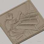 Fichier CNC & impression 3D accordeur de piano, homme accordant piano à queue, haute qualité relief STL