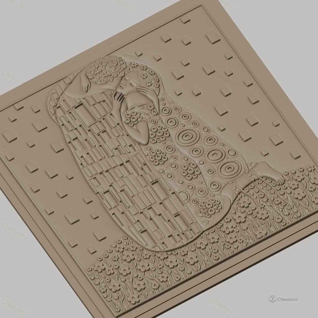 Fichier CNC & impression 3D Le Baiser de Klimt, couple enlacé, motifs floraux et géométriques haute qualité relief STL