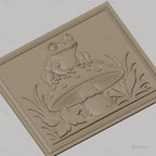 Fichier CNC & impression 3D Grenouille sur champignon, feuilles et herbes décoratives, haute qualité relief STL