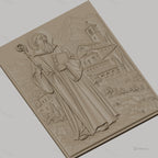 Fichier CNC & impression 3D Saint religieux avec bâton et paysage de montagne, haute qualité relief STL