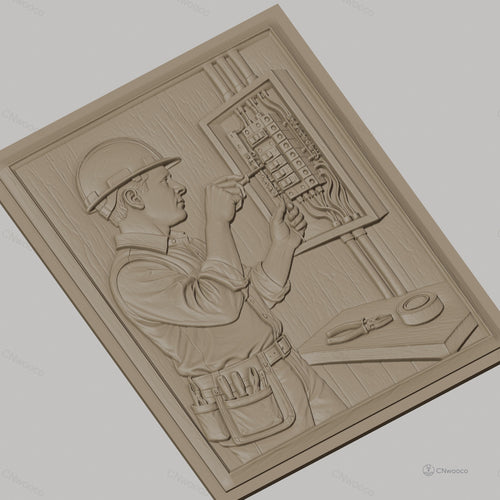 Fichier CNC & impression 3D électricien travaillant sur panneau électrique, outils de travail, haute qualité relief STL