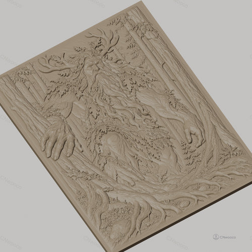 Fichier CNC & impression 3D esprit arbre géant, nature forêt, branches et racines détaillées, haute qualité relief STL