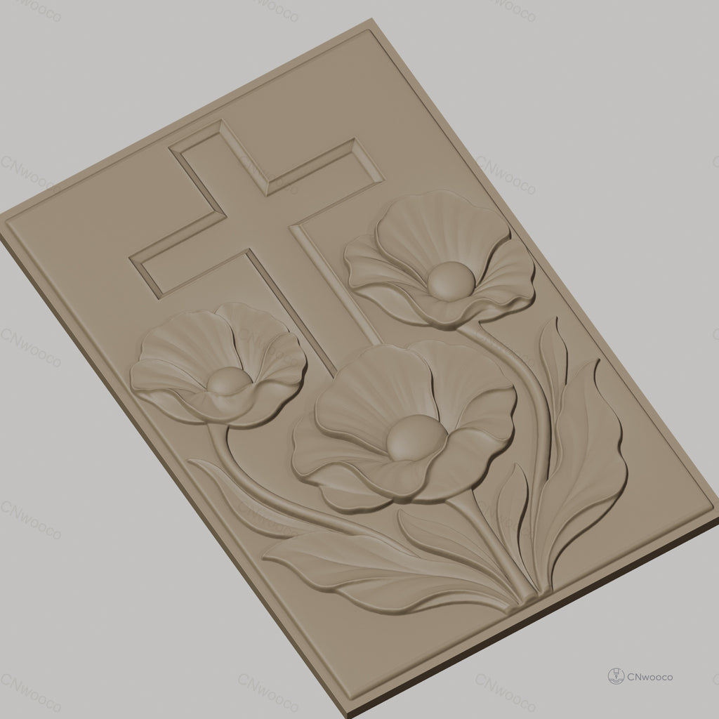 Fichier CNC & impression 3D croix chrétienne avec fleurs et feuilles, haute qualité relief STL