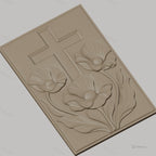 Fichier CNC & impression 3D croix chrétienne avec fleurs et feuilles, haute qualité relief STL