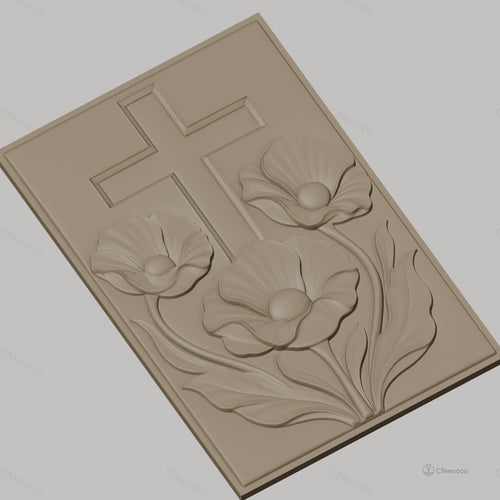 Fichier CNC & impression 3D croix chrétienne avec fleurs et feuilles, haute qualité relief STL