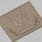 Fichier CNC & impression 3D chien avec feuilles et cadre décoratif, haute qualité relief STL