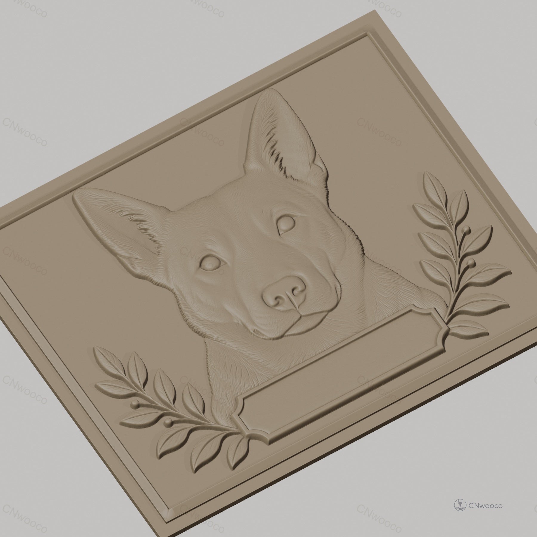 Fichier CNC & impression 3D chien avec feuilles et cadre décoratif, haute qualité relief STL