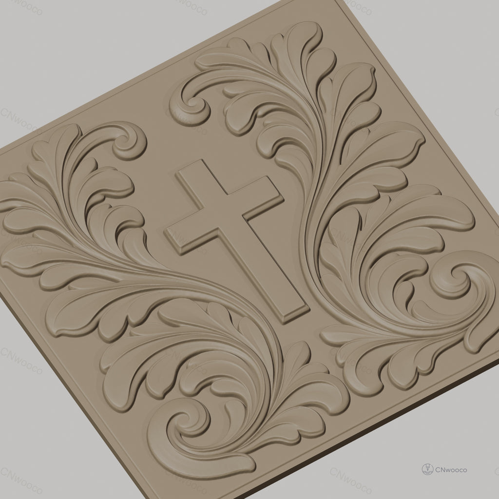 Fichier CNC & impression 3D Croix chrétienne, feuilles ornementales relief, haute qualité relief STL