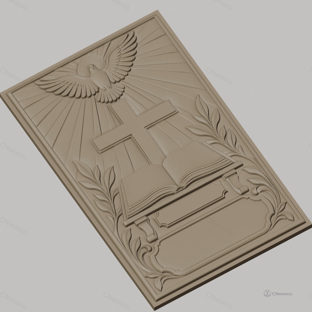 Fichier CNC & impression 3D religieux, Croix, colombe, Bible, haute qualité relief STL