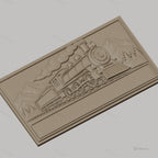 Fichier CNC & impression 3D locomotive à vapeur, train historique sur rails avec paysage montagnard, haute qualité relief STL