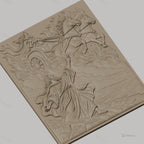 Fichier CNC & impression 3D scène biblique, prophète et char céleste avec chevaux, haute qualité relief STL