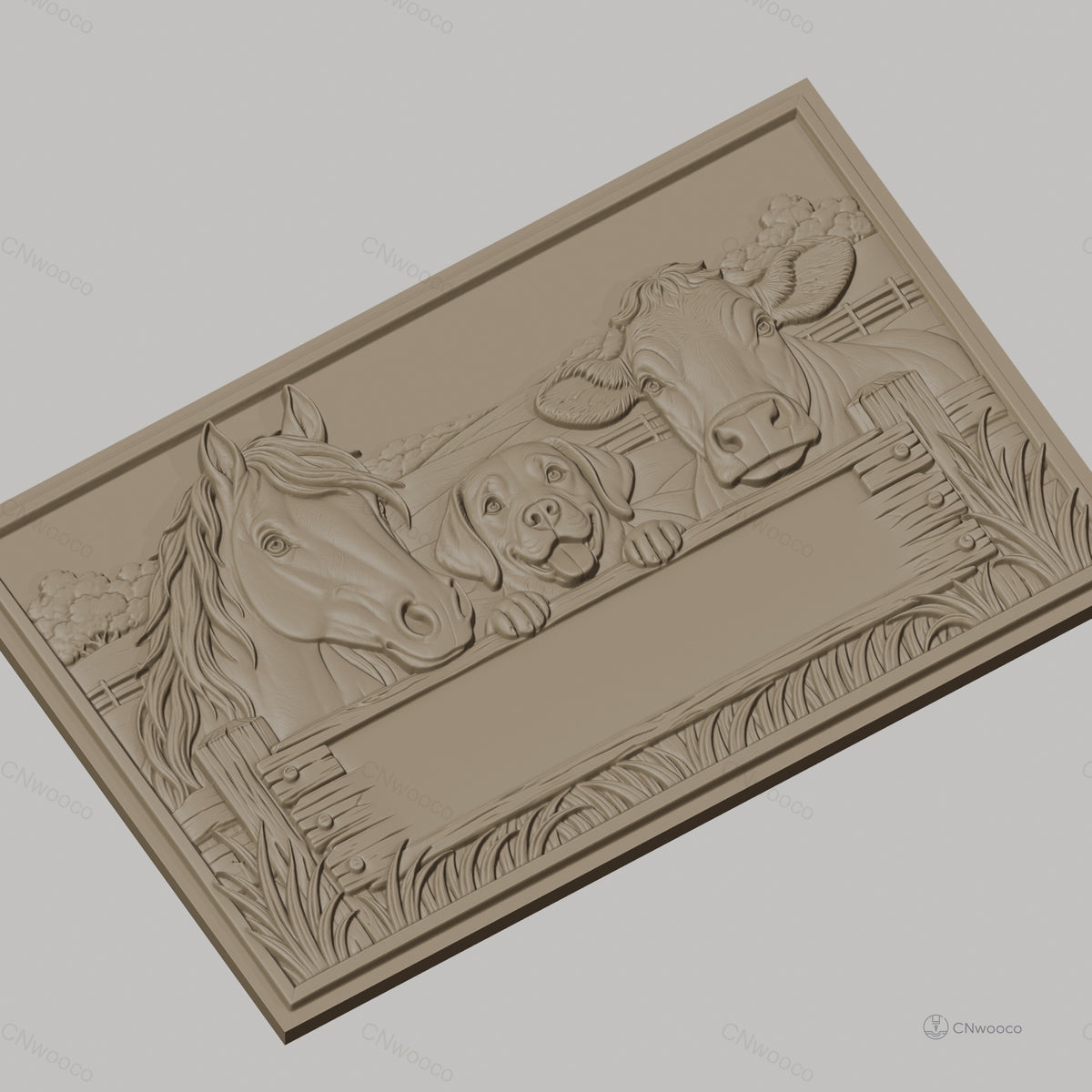 Fichier CNC & impression 3D animaux de la ferme, cheval chien vache panneau vide, haute qualité relief STL