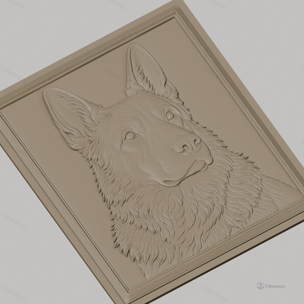 Fichier CNC & impression 3D chien berger allemand relief cadre bois, haute qualité relief STL