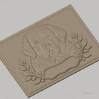 Fichier CNC & impression 3D chien terre-neuve, portrait relief avec feuilles décoratives, haute qualité relief STL
