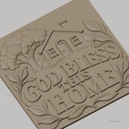 Fichier CNC & impression 3D maison avec arbre, texte God Bless This Home, haute qualité relief STL