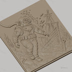 Fichier CNC & impression 3D plongeur en scaphandre, épave de bateau et poissons, haute qualité relief STL