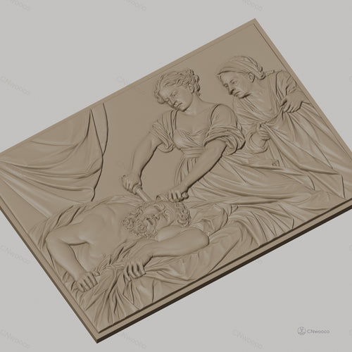 Fichier CNC & impression 3D scène biblique Judith décapite Holopherne, drapés et émotions, haute qualité relief STL