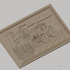 Fichier CNC & impression 3D ferme avec tracteur et silo, champ de blé, haute qualité relief STL