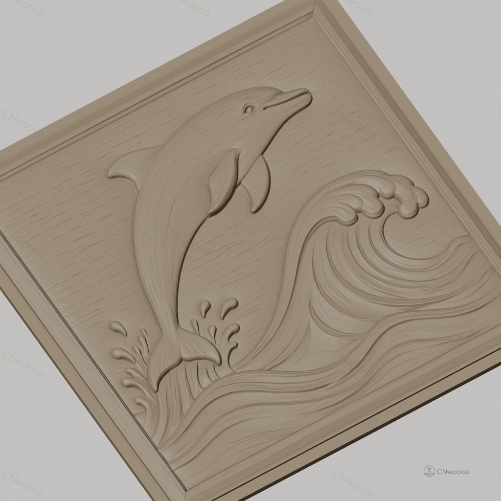 Fichier CNC & impression 3D dauphin sautant, vagues et éclaboussures, haute qualité relief STL