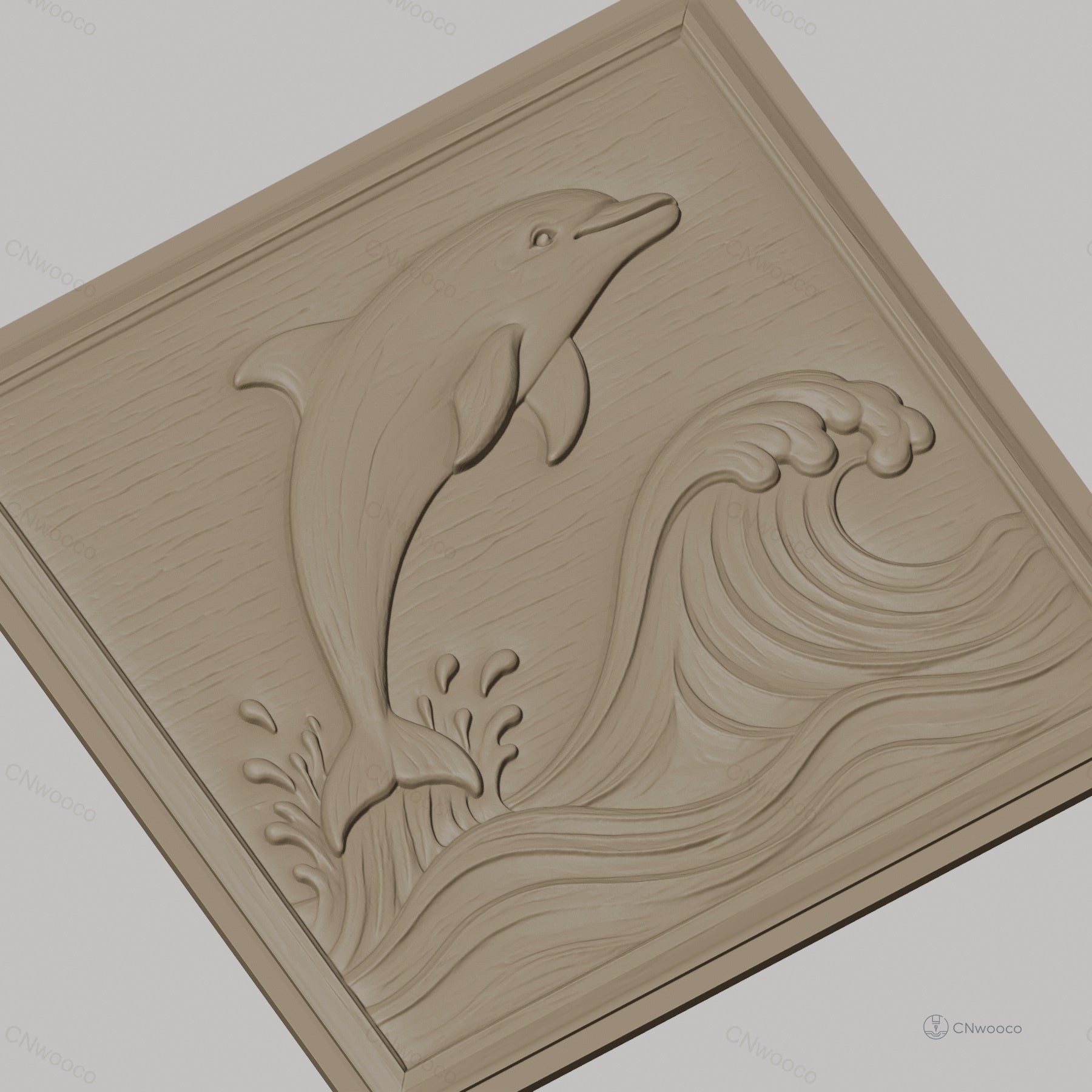 Fichier CNC & impression 3D dauphin sautant, vagues et éclaboussures, haute qualité relief STL