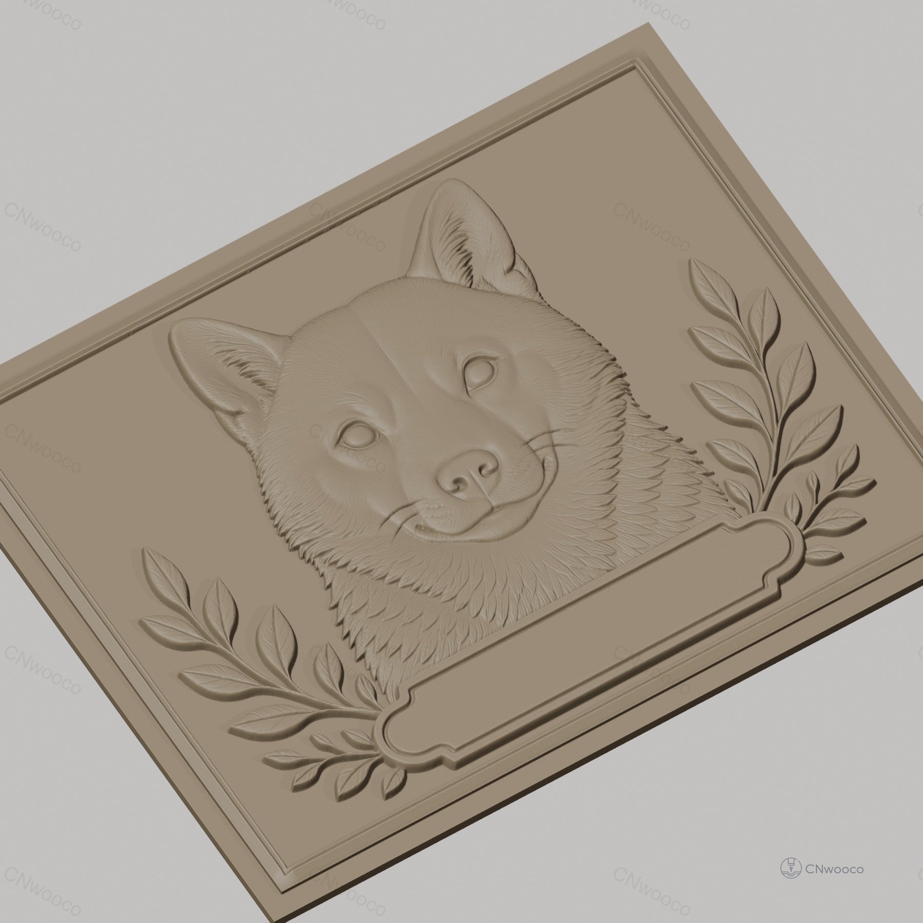 Fichier CNC & impression 3D visage de loup, feuillages décoratifs, haute qualité relief STL