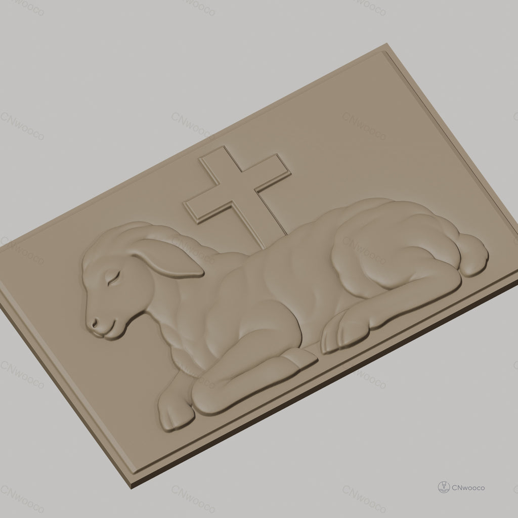 Fichier CNC & impression 3D agneau allongé avec croix, symbole religieux, haute qualité relief STL