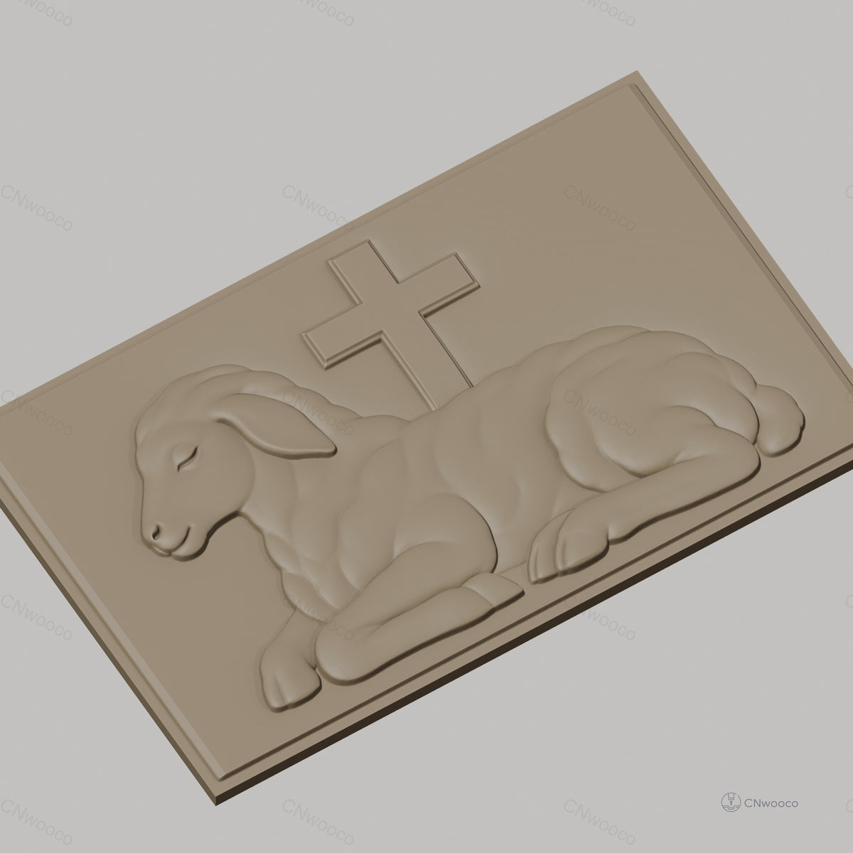 Fichier CNC & impression 3D agneau allongé avec croix, symbole religieux, haute qualité relief STL