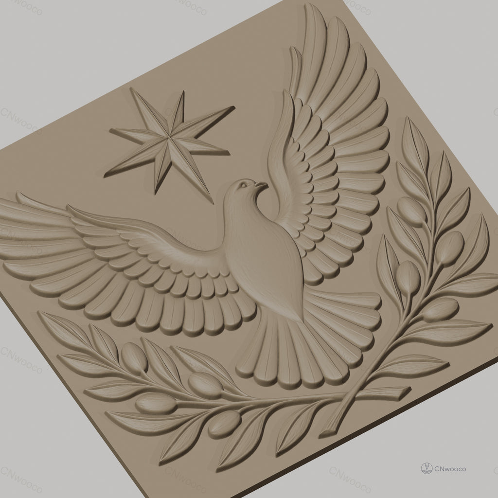 Fichier CNC & impression 3D colombe avec rameaux et étoile, relief sacré haute qualité relief STL