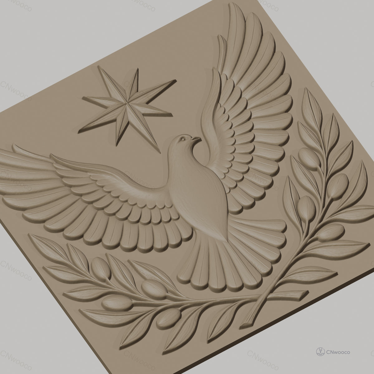 Fichier CNC & impression 3D colombe avec rameaux et étoile, relief sacré haute qualité relief STL