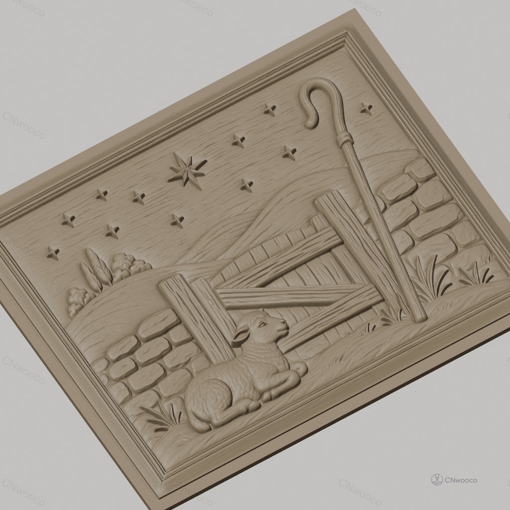 Fichier CNC & impression 3D agneau berger, porte en bois et étoile, haute qualité relief STL