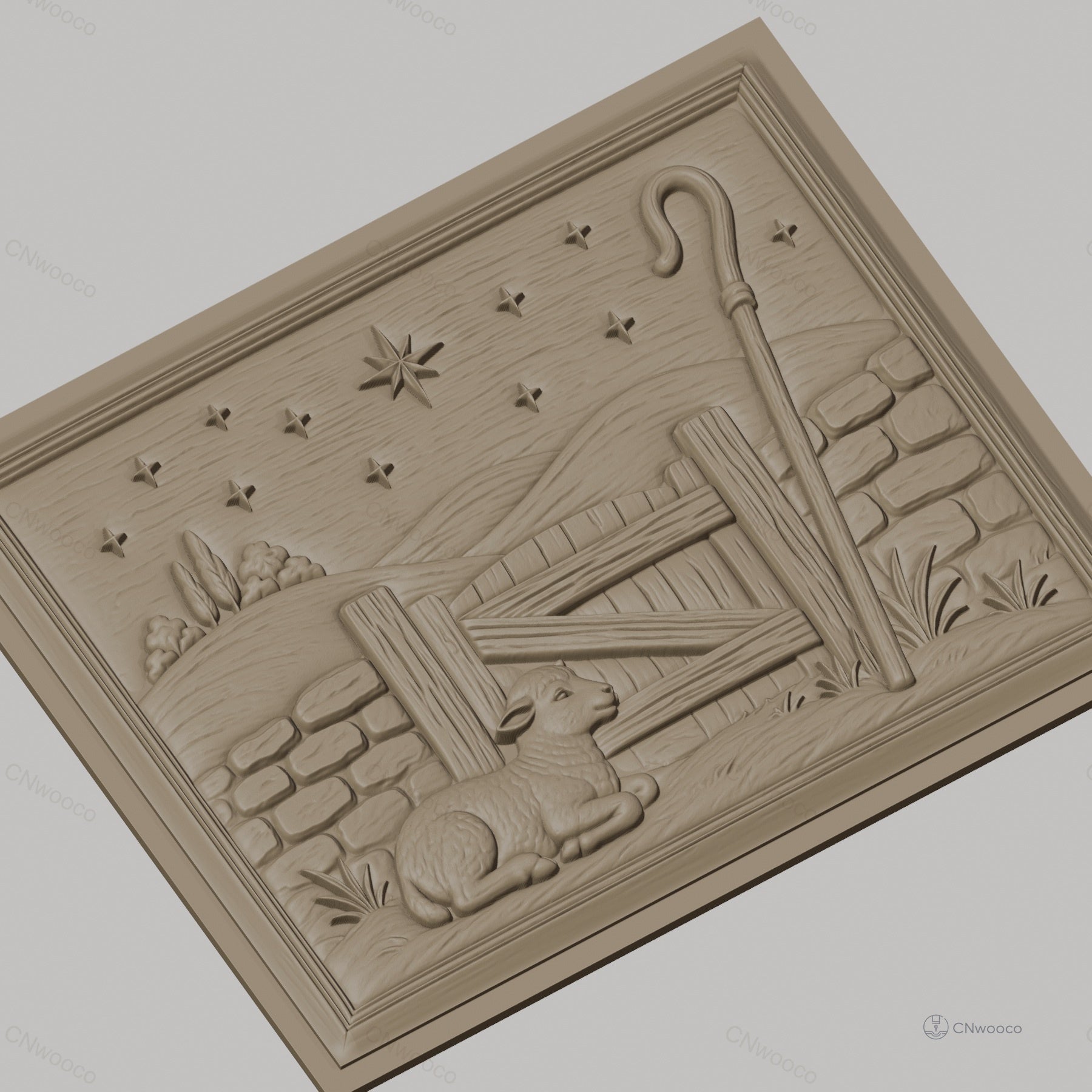 Fichier CNC & impression 3D agneau berger, porte en bois et étoile, haute qualité relief STL