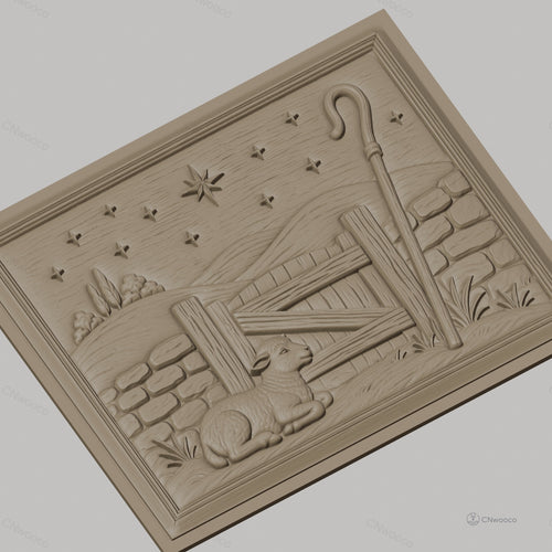 Fichier CNC & impression 3D agneau berger, porte en bois et étoile, haute qualité relief STL