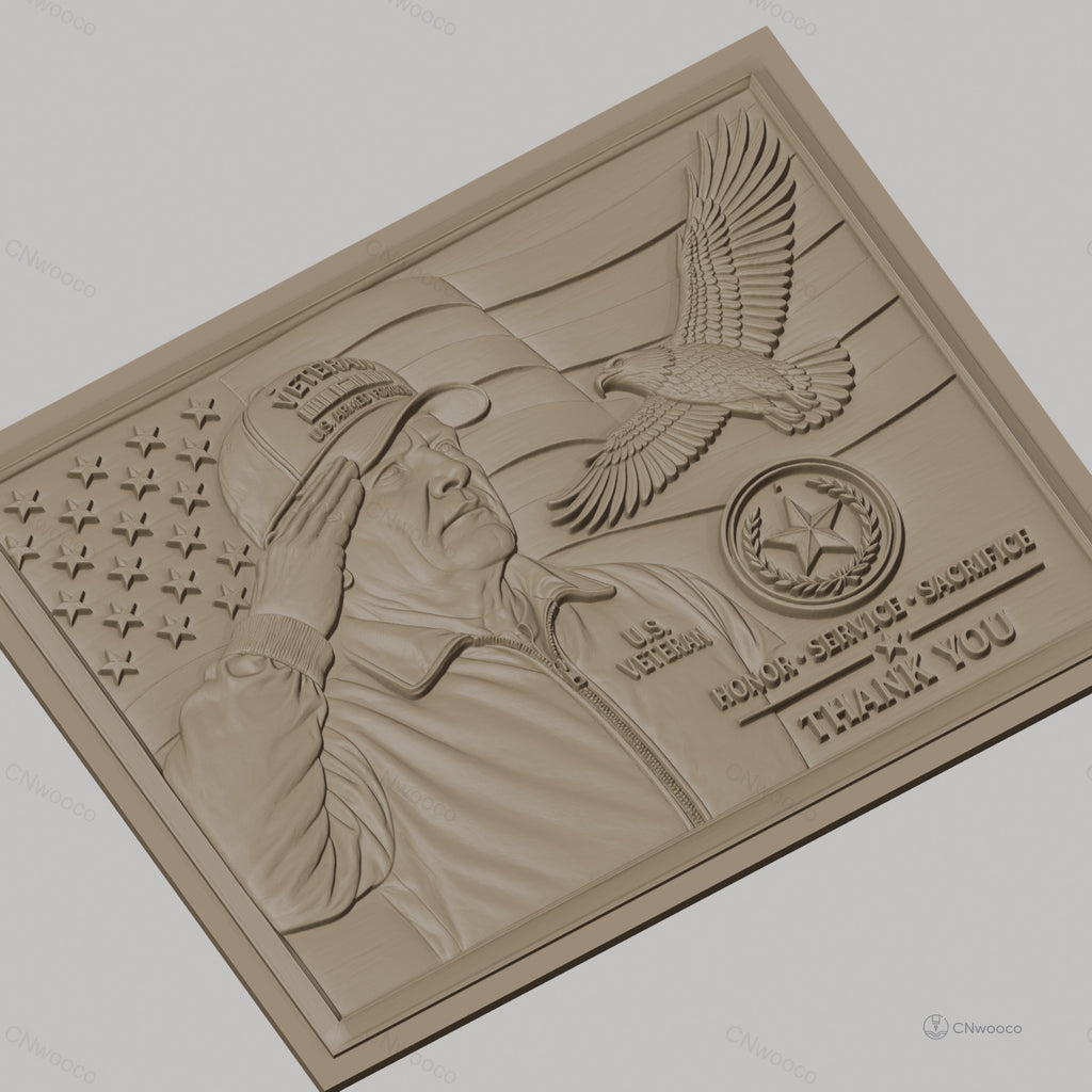 Fichier CNC & impression 3D hommage vétéran américain, drapeau USA, aigle et médaillon militaire, haute qualité relief STL