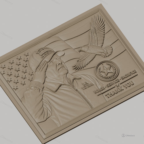 Fichier CNC & impression 3D hommage vétéran américain, drapeau USA, aigle et médaillon militaire, haute qualité relief STL