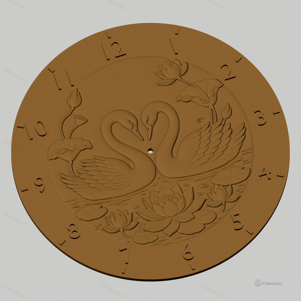 Fichier CNC & impression 3D horloge murale Cygnes et lotus design romantique STL