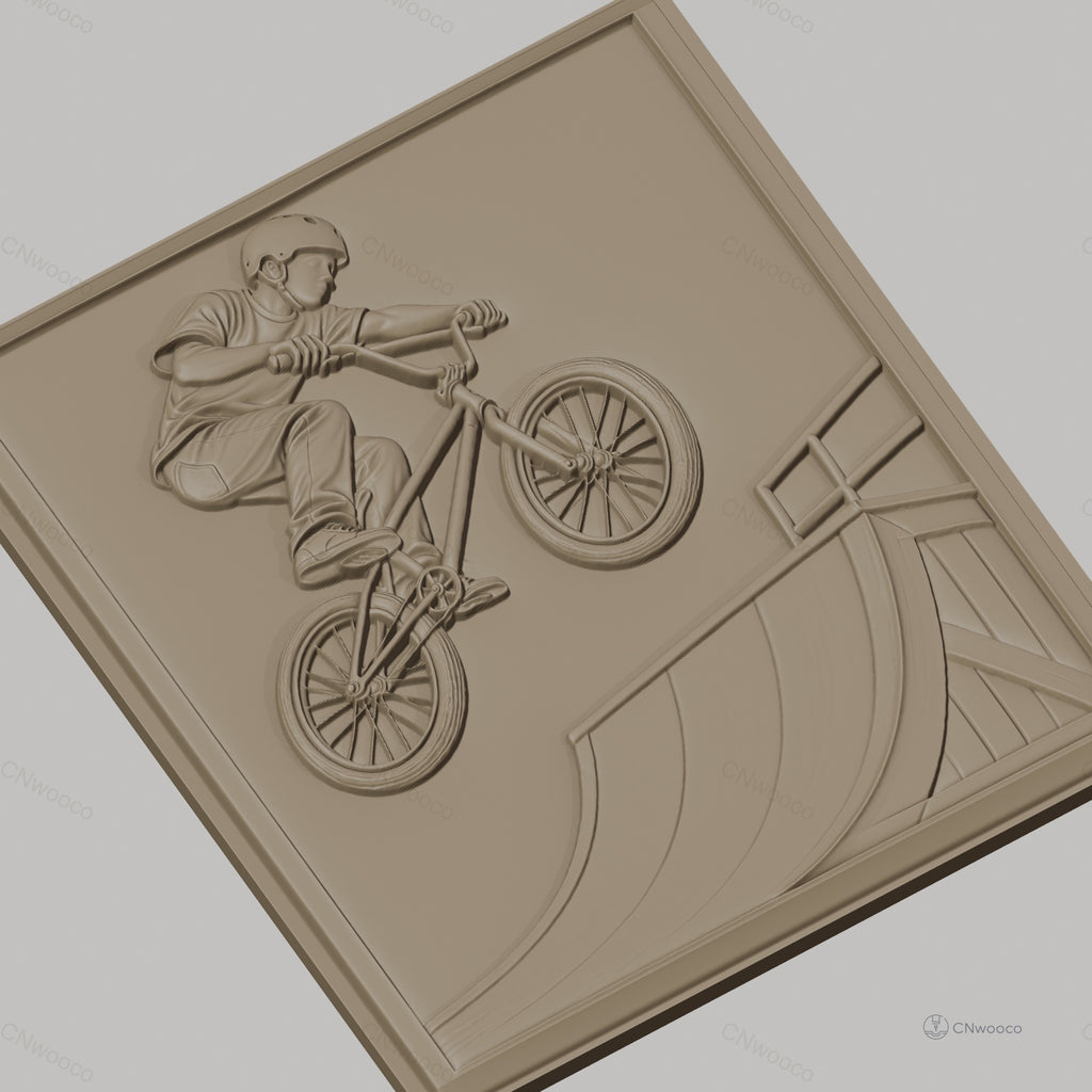 Fichier CNC & impression 3D BMX freestyle, cavalier avec casque, rampe de skate, haute qualité relief STL