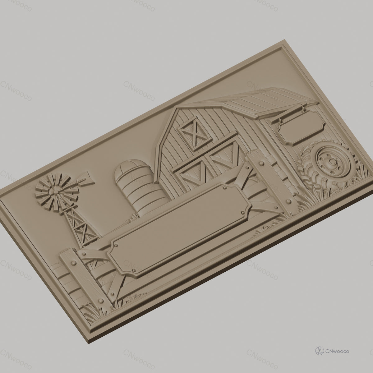 Fichier CNC & impression 3D ferme avec grange, moulin à vent et clôture, haute qualité relief STL