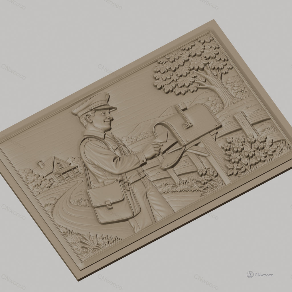 Fichier CNC & impression 3D facteur, boîte aux lettres, paysage campagne, haute qualité relief STL