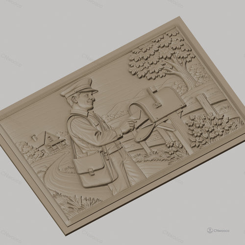Fichier CNC & impression 3D facteur, boîte aux lettres, paysage campagne, haute qualité relief STL